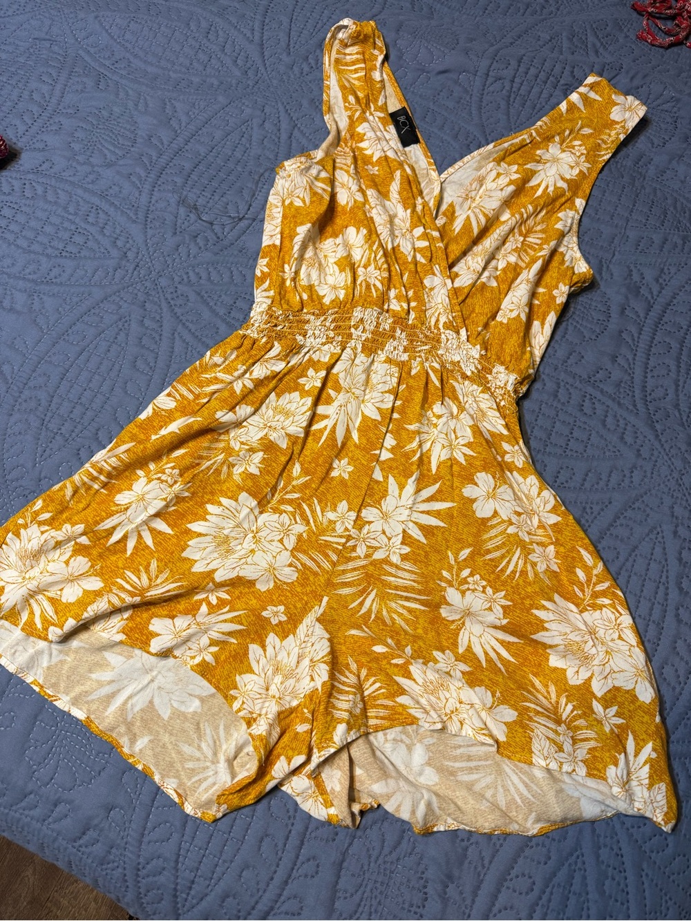 BCX Mustard Yellow Floral One-Piece Romper